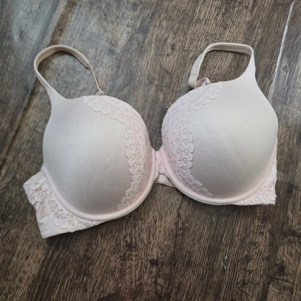 VICTORIA'S SECRET Perfect Shape Bra Women 36D Pink Lace Trim Underwire Padded
